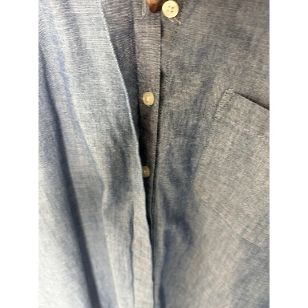 Lands End XL 18 Blue Chambray Tunic Band Collar Gathered Back Pockets EUC - Picture 4 of 7